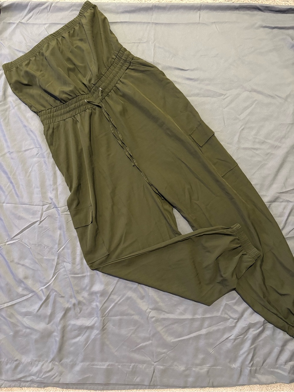Strapless Olive Utility Cargo Jumpsuit